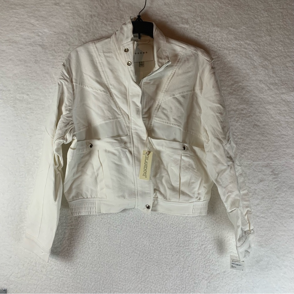 Blank NYC White Jacket Small Canvas Cotton‎ Pockets Zip Up Snaps NWT 6069